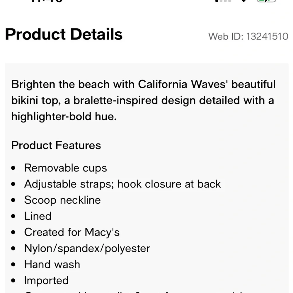 ⛱️California Waves Juniors' Bralette Bikini Top,Created for Macy’s Sz Small NWT